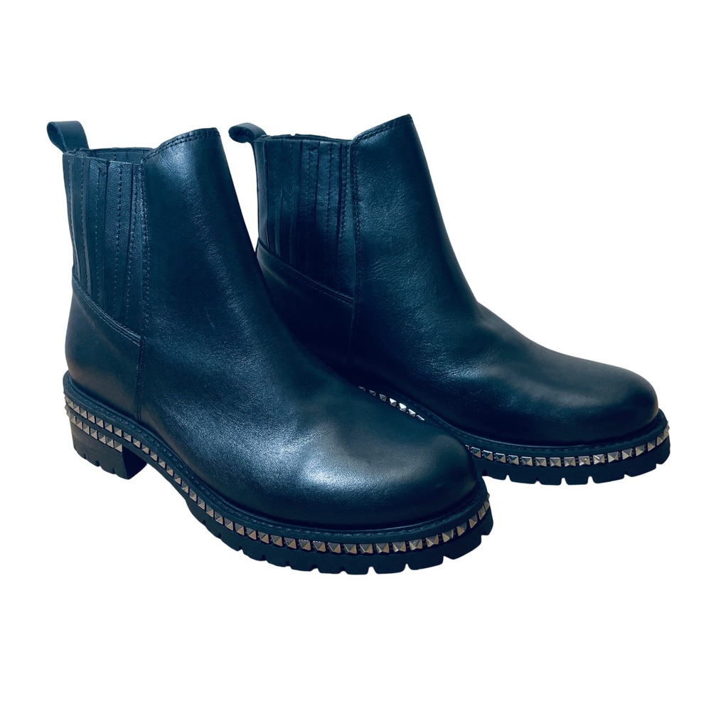 Steve Madden Galena Black Leather Studded Chelsea Lug Sole Boots Women's 9.5 M